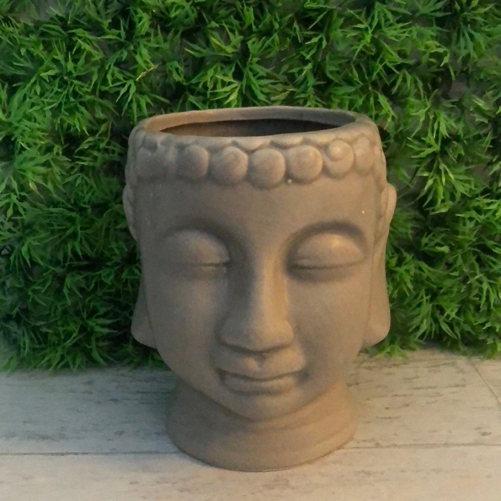 Small Gray Ceramic Buddha Face Head Planter Pot Home & Garden Decor Accent